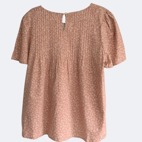 Madewell Parisian Ditsy Short Sleeve Pintuck Pull On Blouse Dusty Pink SZ M - Picture 3 of 10
